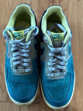 Size 10- Nike Air Force 1 Low Grey Teal Blue Yellow Suede Leather (488298-039)